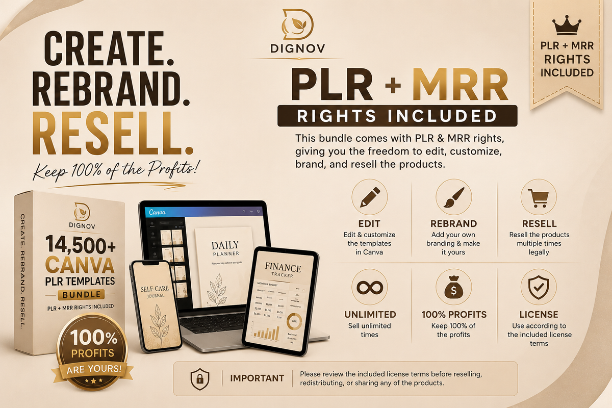 14,500+ Canva PLR Templates Bundle (Planners, Journals, Trackers + Resell Rights)