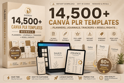 14,500+ Canva PLR Templates Bundle (Planners, Journals, Trackers + Resell Rights)