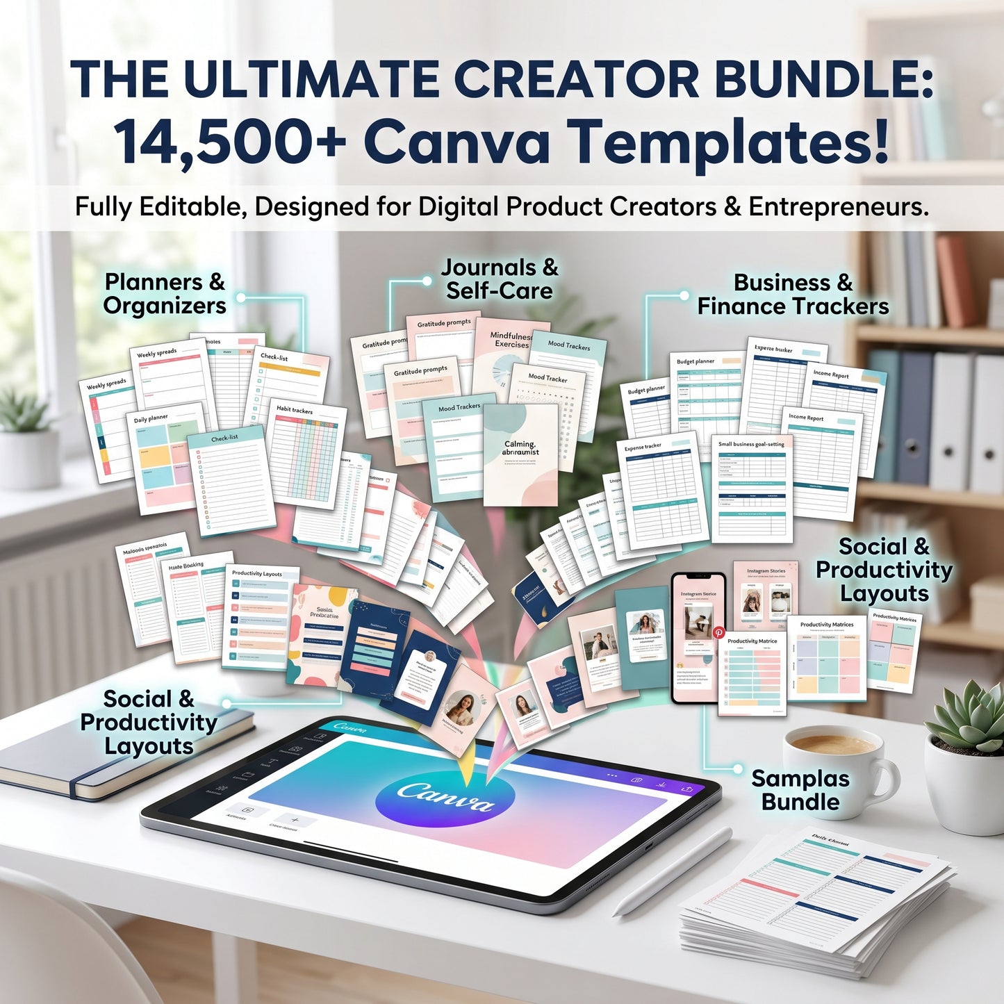 14,500+ Canva PLR Templates Bundle (Planners, Journals, Trackers + Resell Rights)