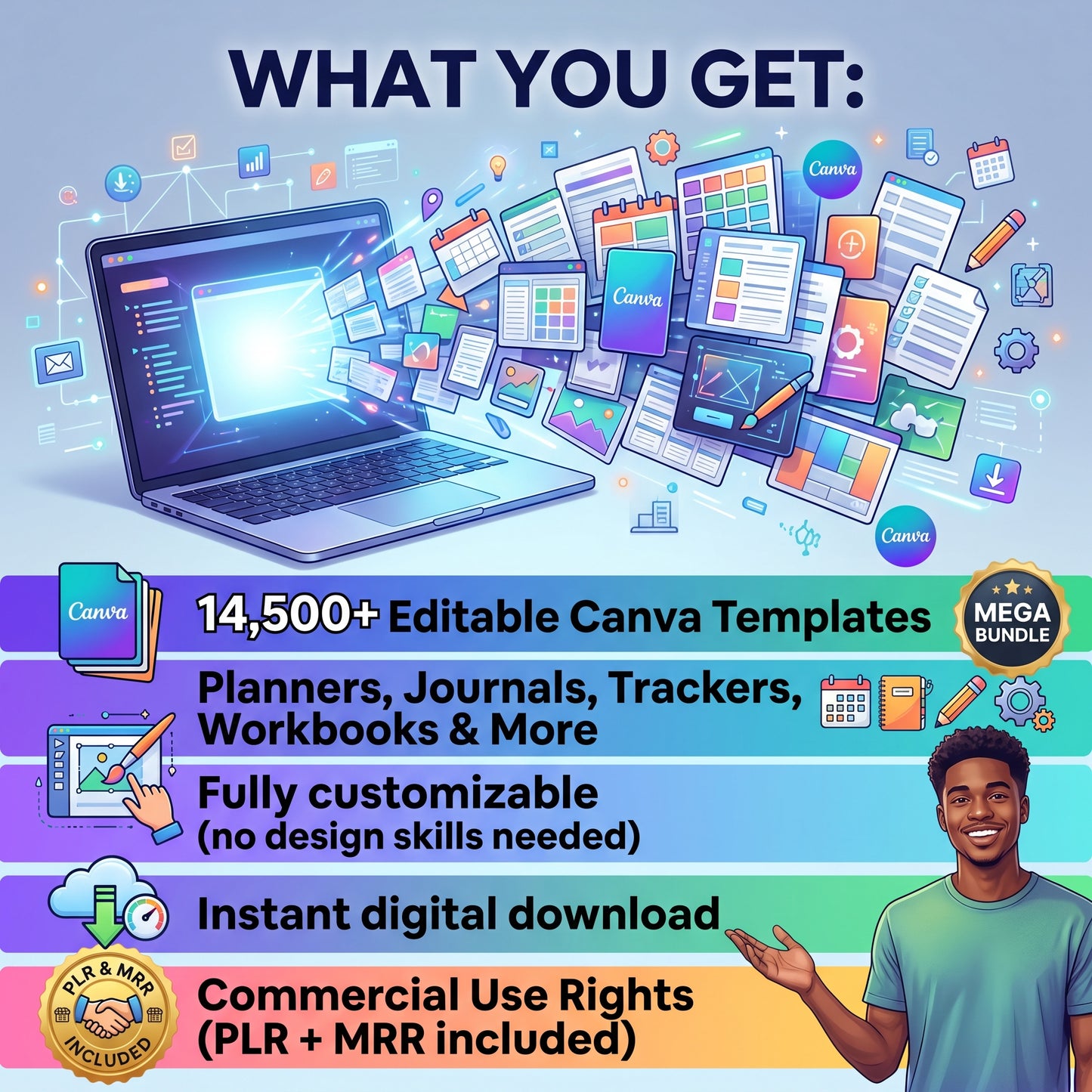 14,500+ Canva PLR Templates Bundle (Planners, Journals, Trackers + Resell Rights)