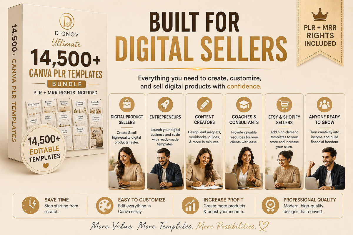 14,500+ Canva PLR Templates Bundle (Planners, Journals, Trackers + Resell Rights)