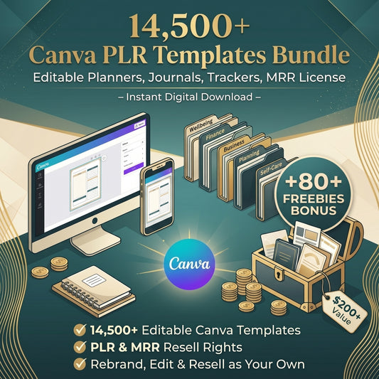 14,500+ Canva PLR Templates Bundle (Planners, Journals, Trackers + Resell Rights)